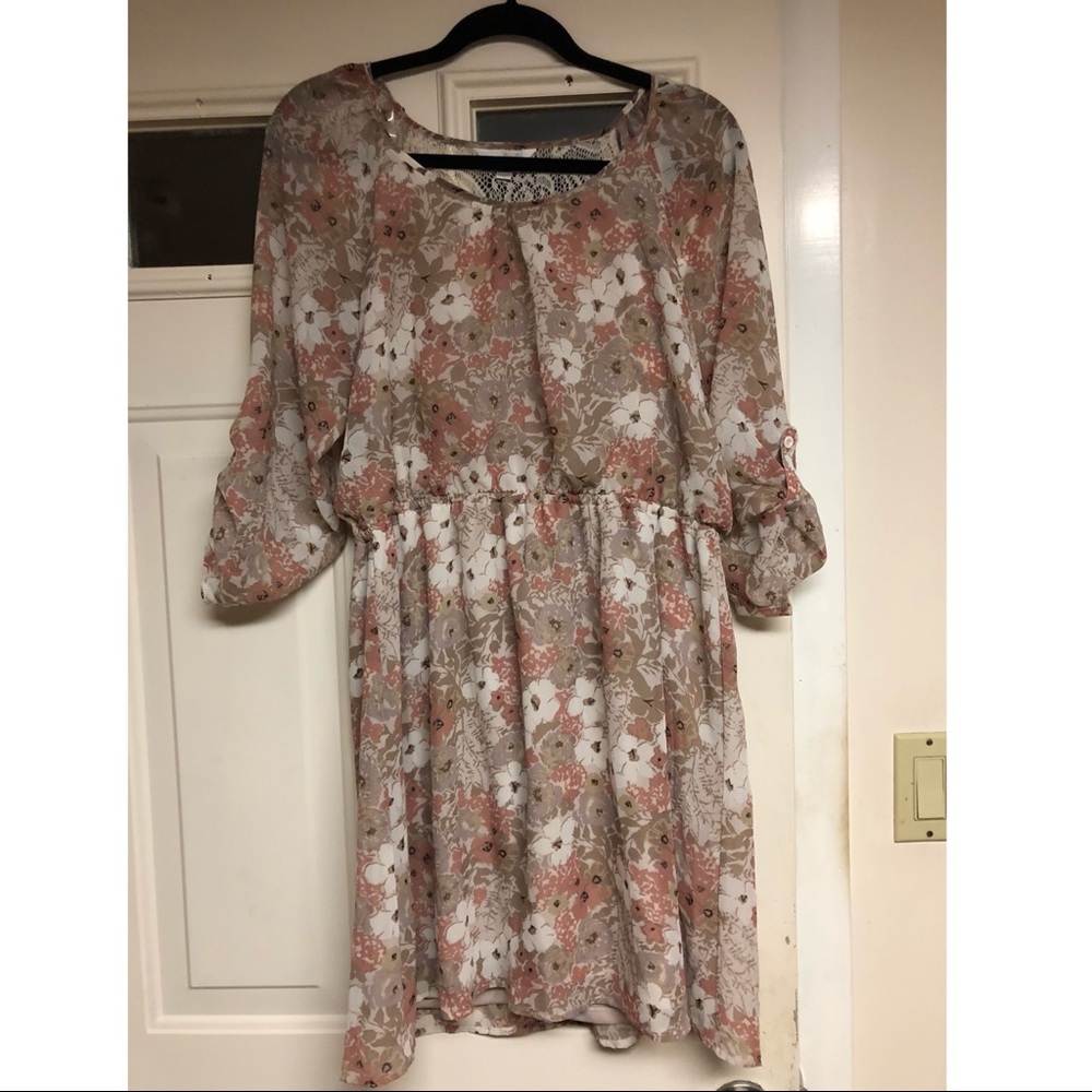Pink and Tan floral dress.